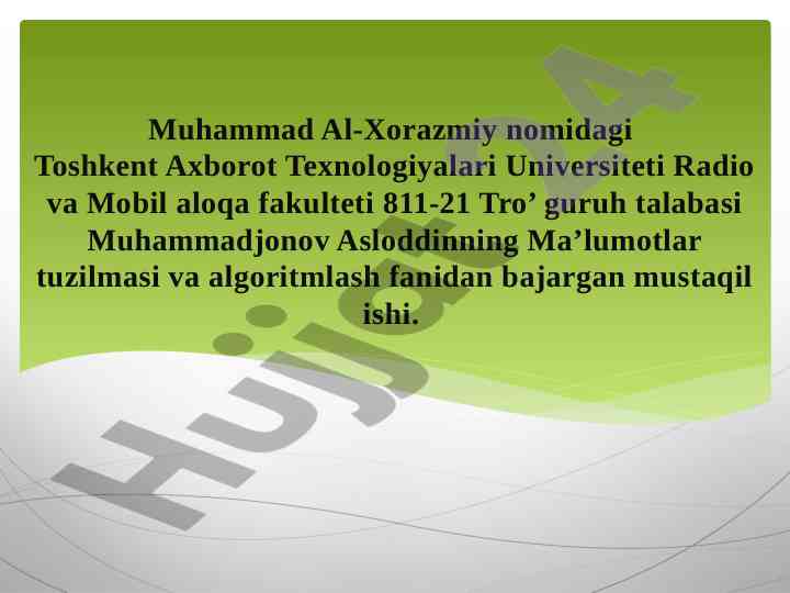 Dekni massiv yordamida ifodalash va amallar