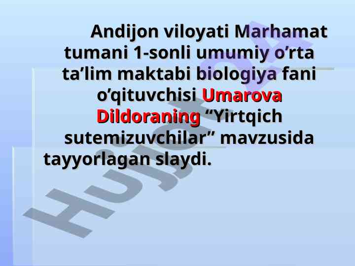 Yirtqich sutimizuvchilar mavzusida dars ishlanmasi