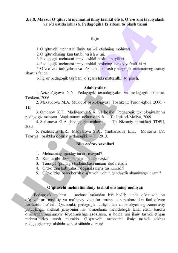 O'qituvchi mehnatini ilmiy tashkil etish