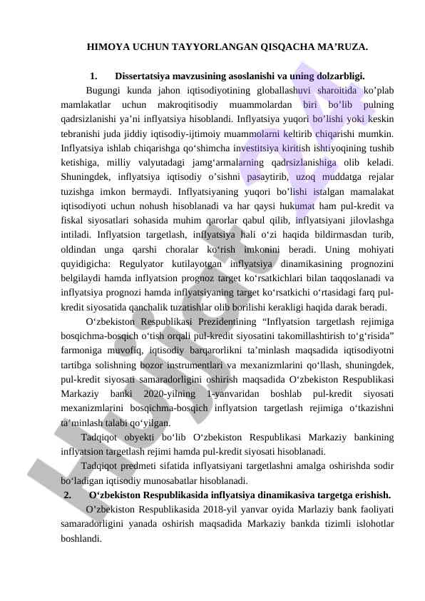 Inflyatsiya va iqtisodiy muammolar