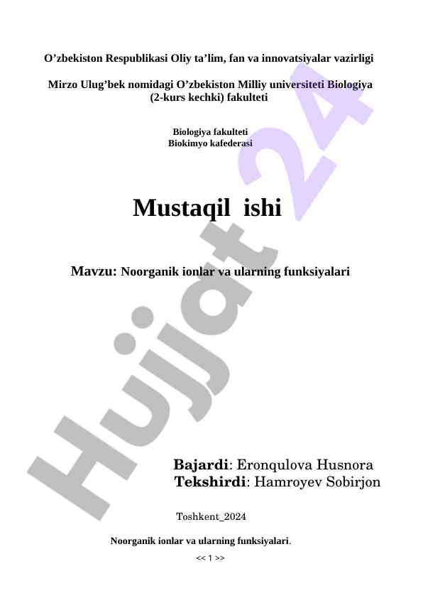Noorganik ionlar va ularning funksiyalari