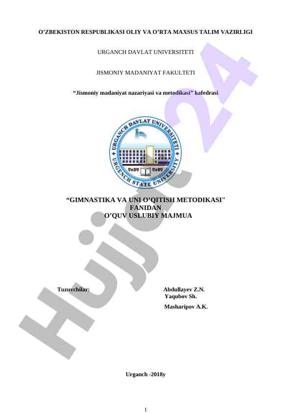 Gimnastika va uni o‘qitish metodikasi o‘quv uslubiy majmua