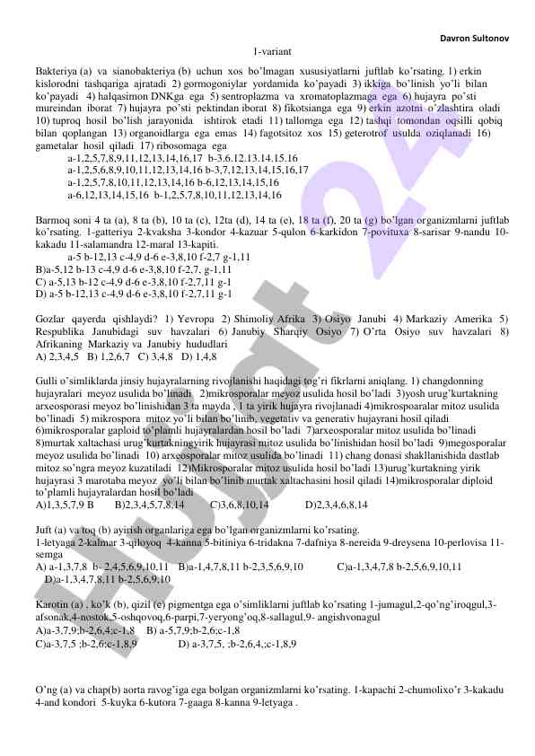 Bakteriya va sianobakteriya xususiyatlari