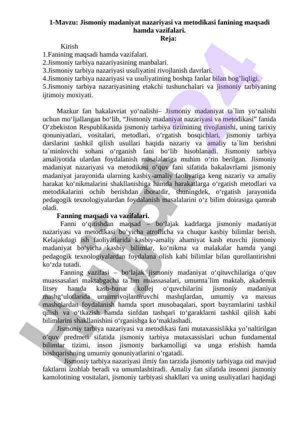 Jismoniy madaniyat nazariyasi va metodikasi fani