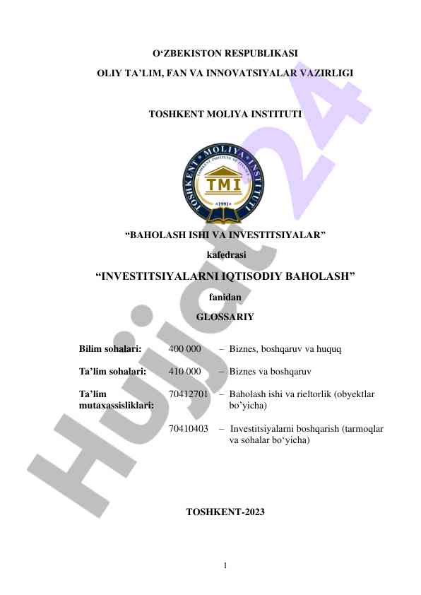 Investitsiyalarning iqtisodiy baholash gid