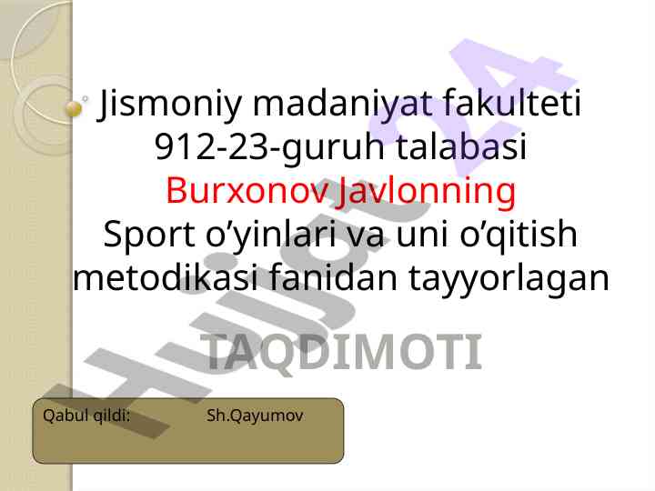 Sport o'yinlari va o'qitish metodikasi taqdimoti