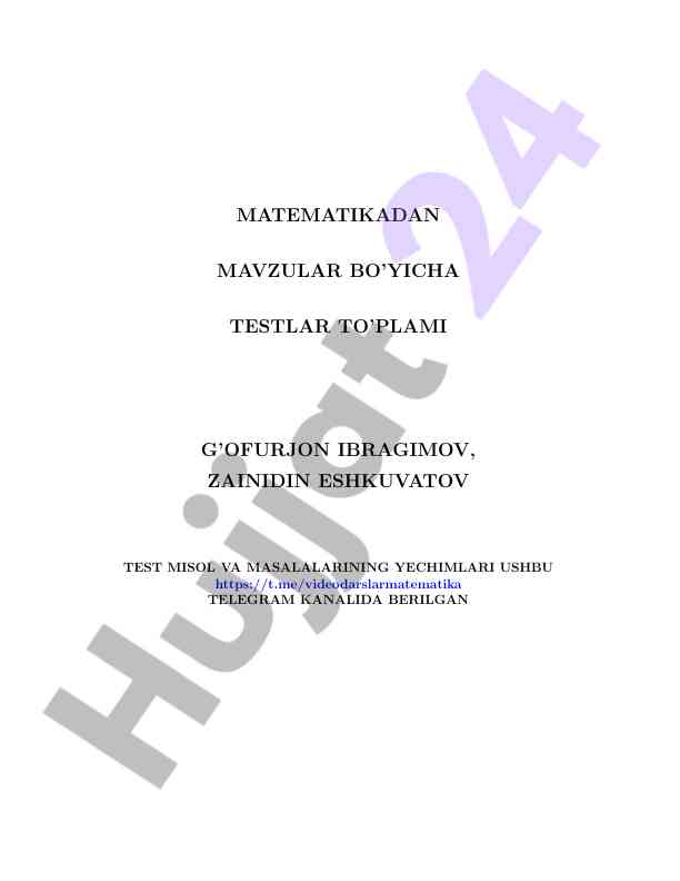 Matematika mavzulari bo‘yicha testlar to‘plami