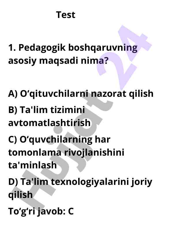 Pedagogik boshqaruv va psixologik yondashuv testi