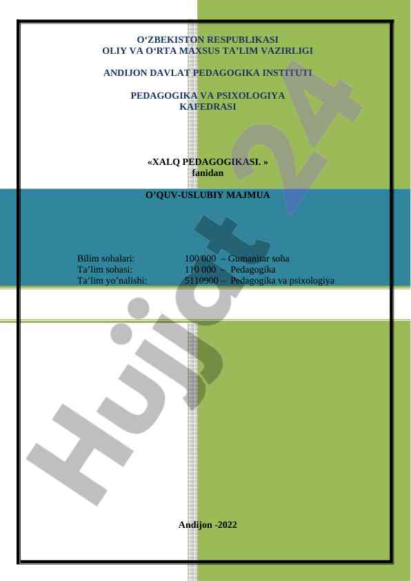 Xalq pedagogikasi fanidan o‘quv-uslubiy majmua