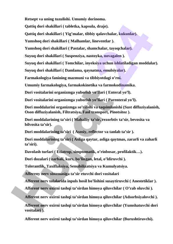 Dorilar va ularning shakillari haqida ma'lumotlar