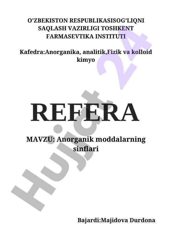 Anorganik moddalarning sinflari tahlili