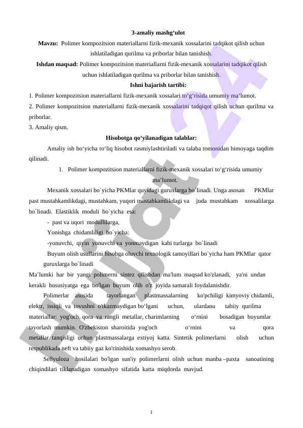 Polimer kompozitsion materiallar fizik-mexanik xossalari