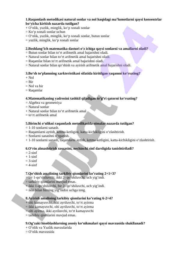 Raqamlash metodikasi va algoritmlari