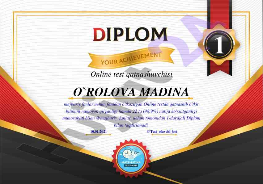 Online test natijalari va diplomlar haqida hisobot