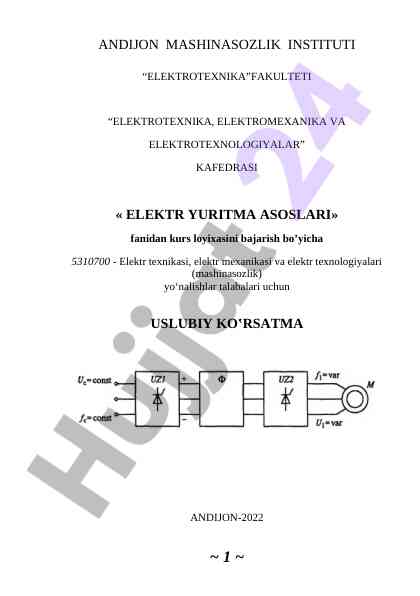 Elektr yuritma asoslari kurs loyihasi