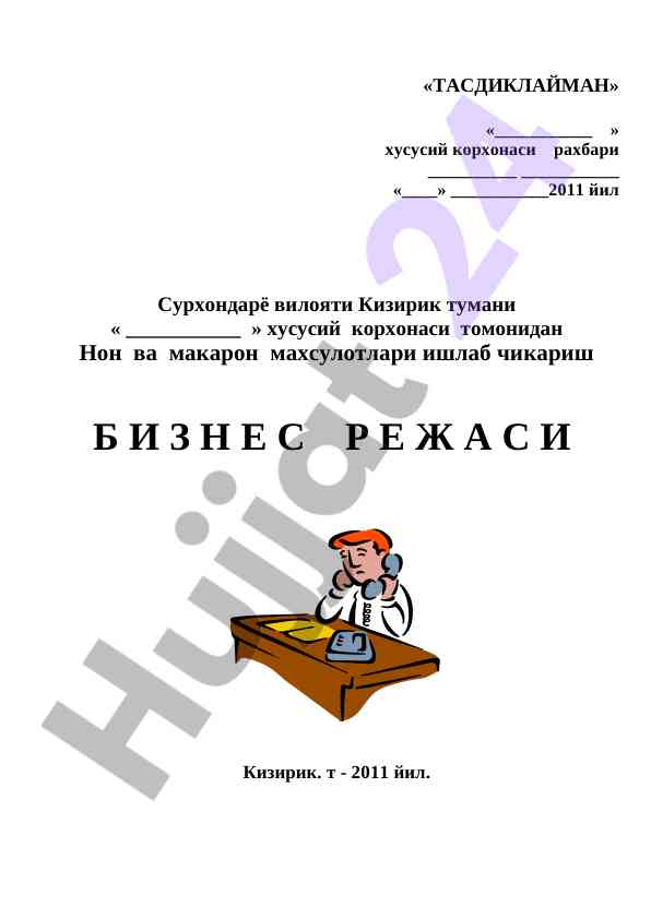 Nodavlat korxona uchun biznes rejasi taklifi