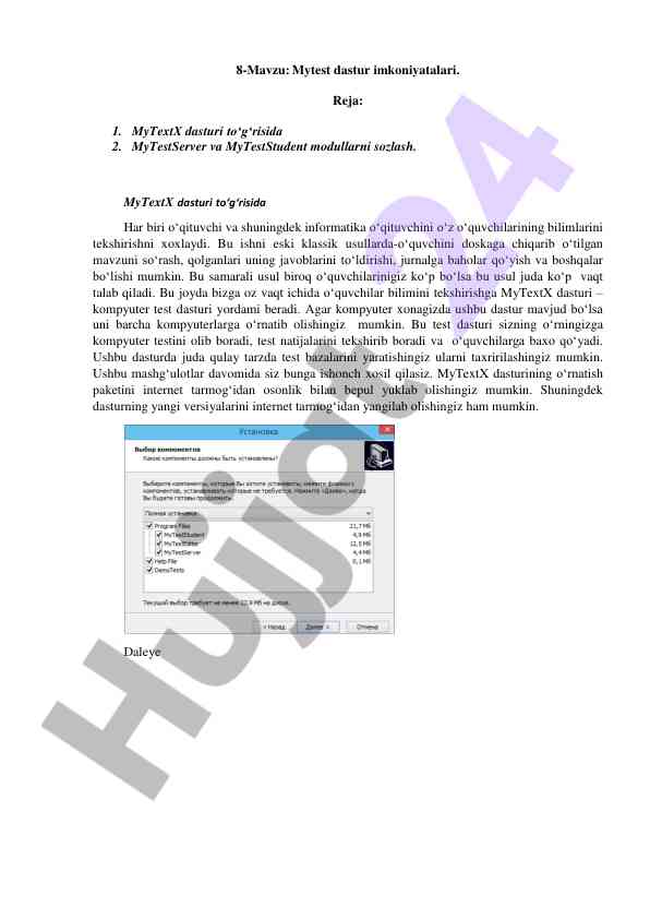 Mytextx dasturi imkoniyatlari va sozlash rejasi