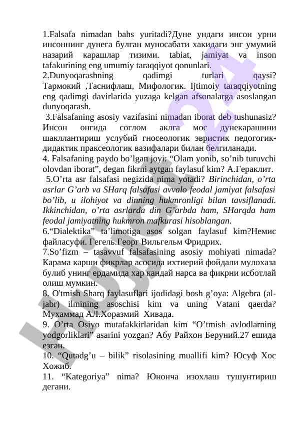 Falsafa asoslari va tarixi haqida ma'lumotlar