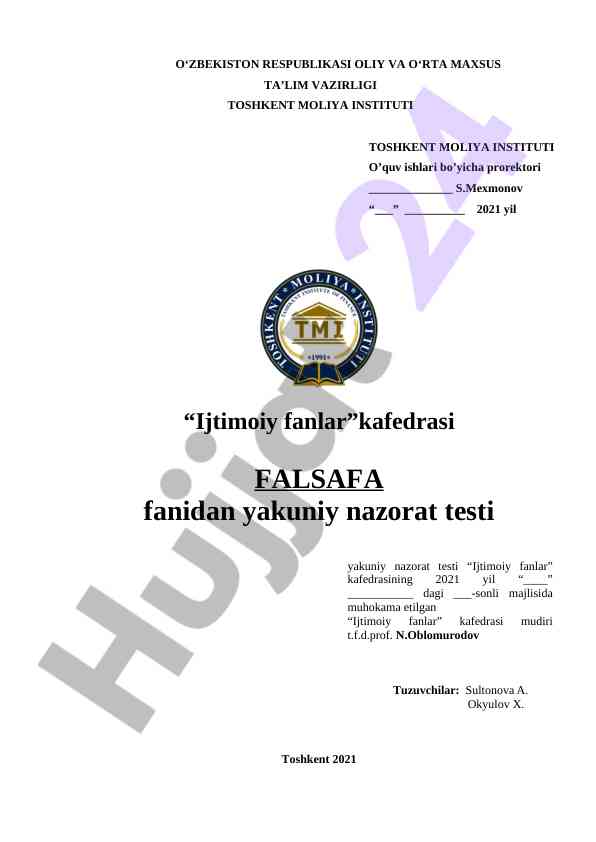 Ijtimoiy fanlar kafedrasida falsafa nazorat testi