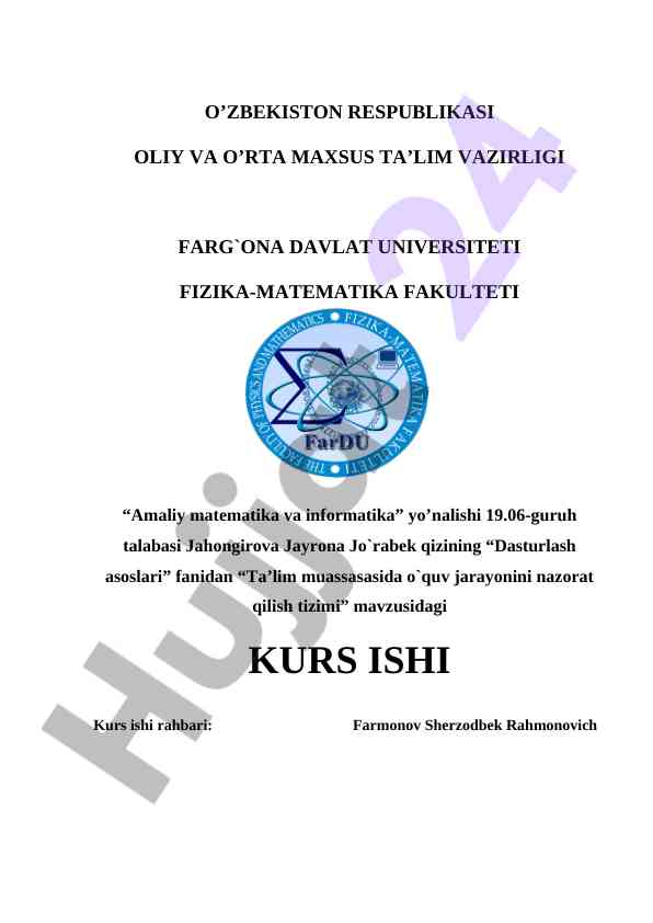 Dasturlash asoslari o‘quv jarayonini nazorat qilish tizimi