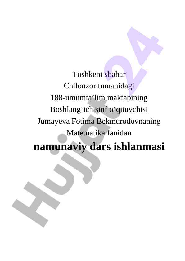 3-sinflar uchun matematika fanidan ochiq dars ishlanmasi