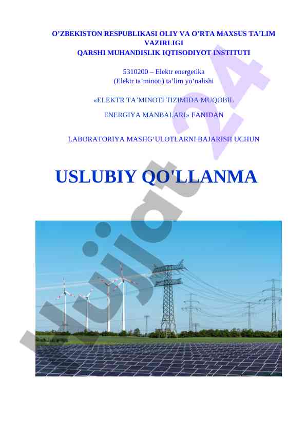 Elektr ta’minoti tizimida muqobil energiya manbalari