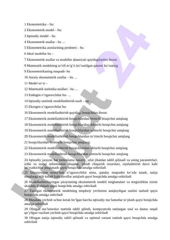 Ekonometrika asoslari va modellashtirish bosqichlari