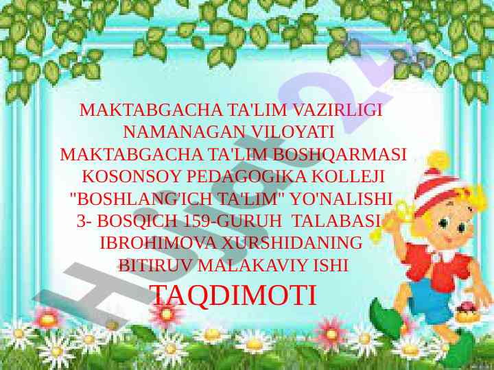 Savod o'rgatish darslarini tashkil etish taqdimoti