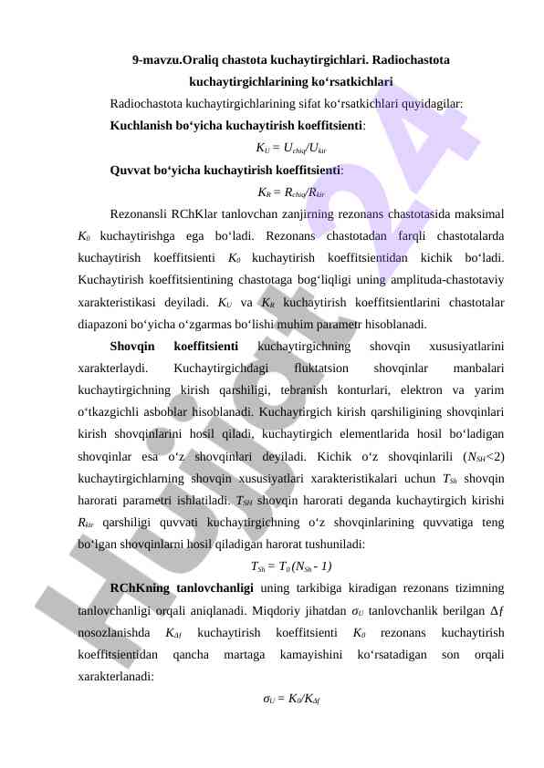 Oraliq chastota kuchaytirgichlari tahlili