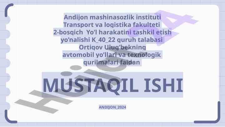 Shahar ko'chalari va yo'llari tasnifi rivojlantirish