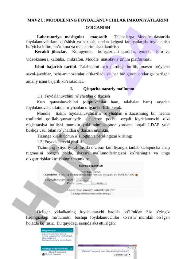 Moodle foydalanuvchilarini o`rganish laboratoriyasi