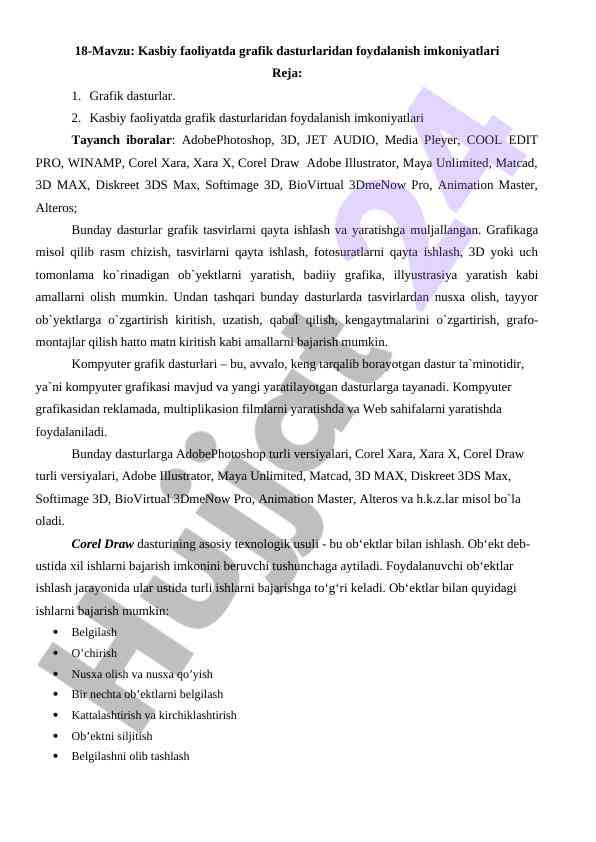 Kasbiy faoliyatda grafik dasturlaridan foydalanish