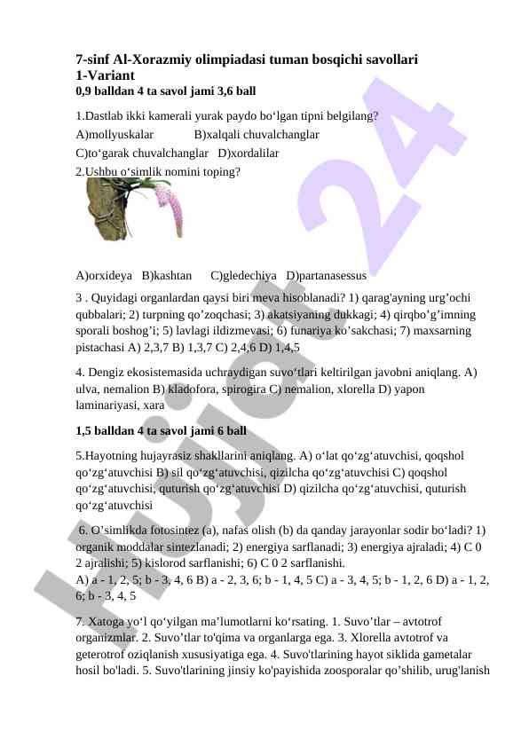 Al-xorazmiy olimpiadasi 7-sinf savollari 1-variant