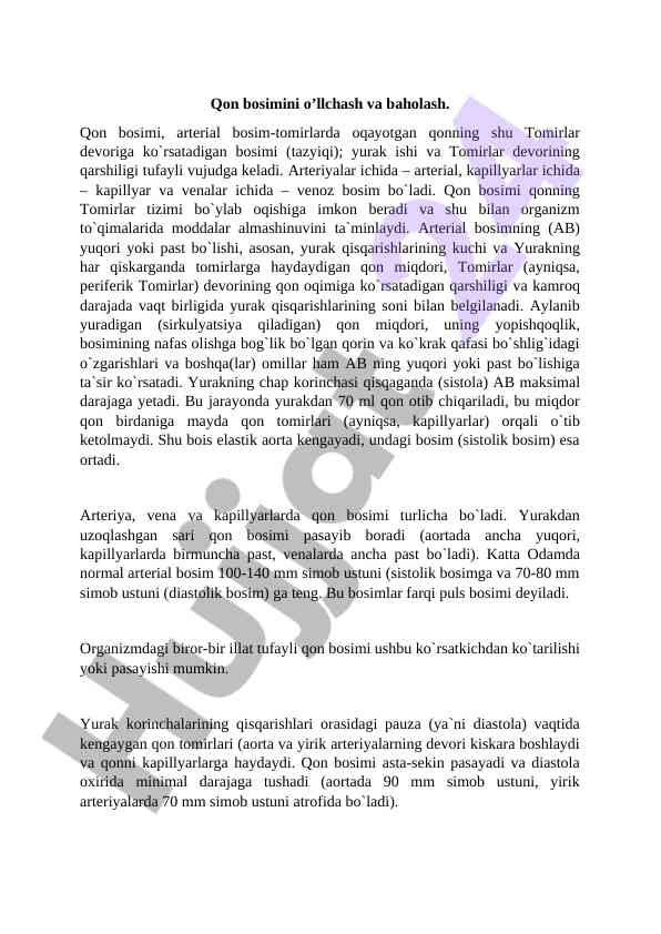 Qon bosimini o'lchash va baholash usullari