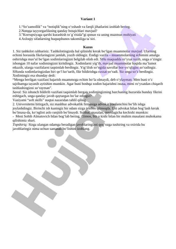 Nutq Tayyorlash Va Korrupsiyaga Qarshi Kurash
