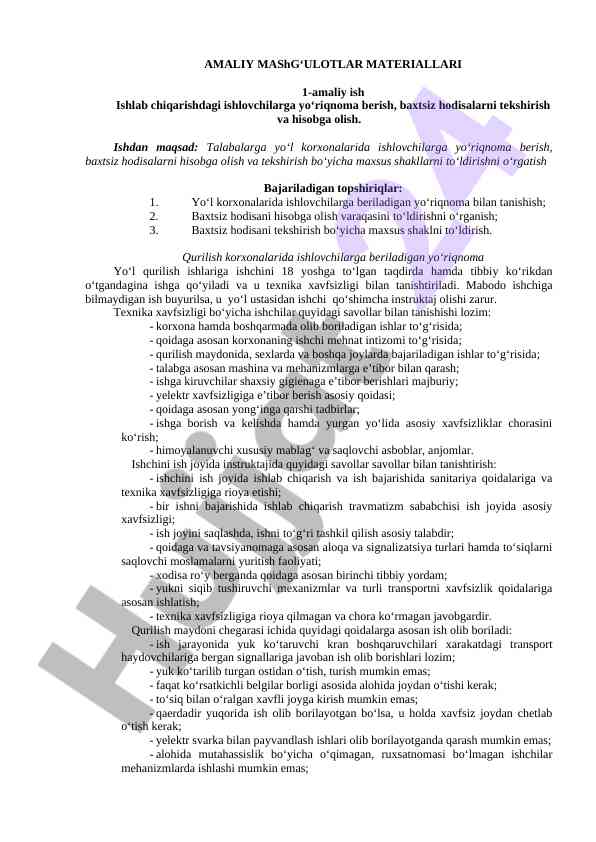 Yo‘l korxonalarida ishlovchilarga yo‘riqnoma