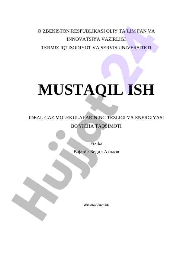 Ideal gaz molekulalarining tezligi va energiya taqsimoti