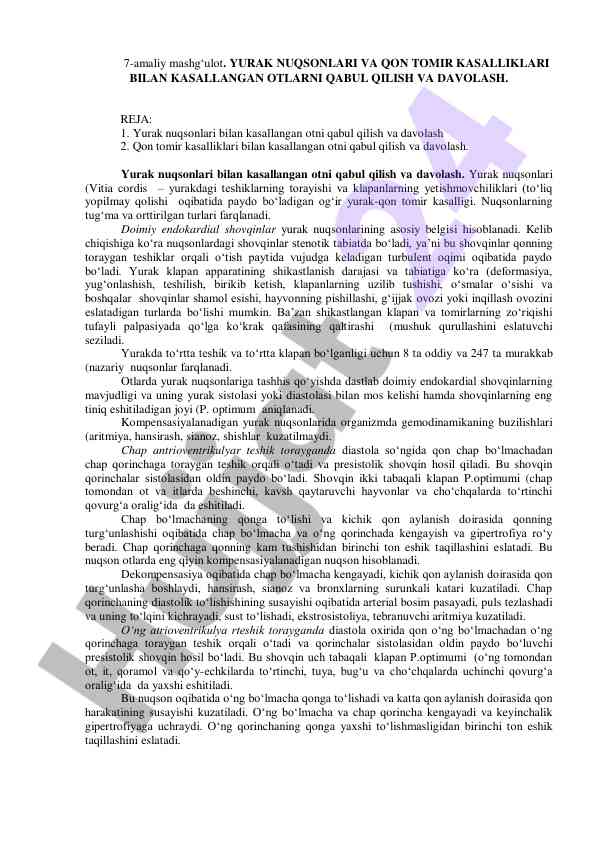 Yurak nuqsonlari va qon tomir kasalliklari fiziologiyasi