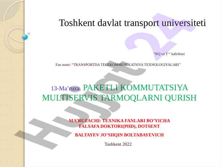 Transportda telekommunikatsiya texnologiyalari kursi