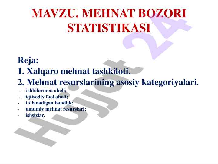 Mehnat bozori statistikasi va xalqaro tashkilotlar