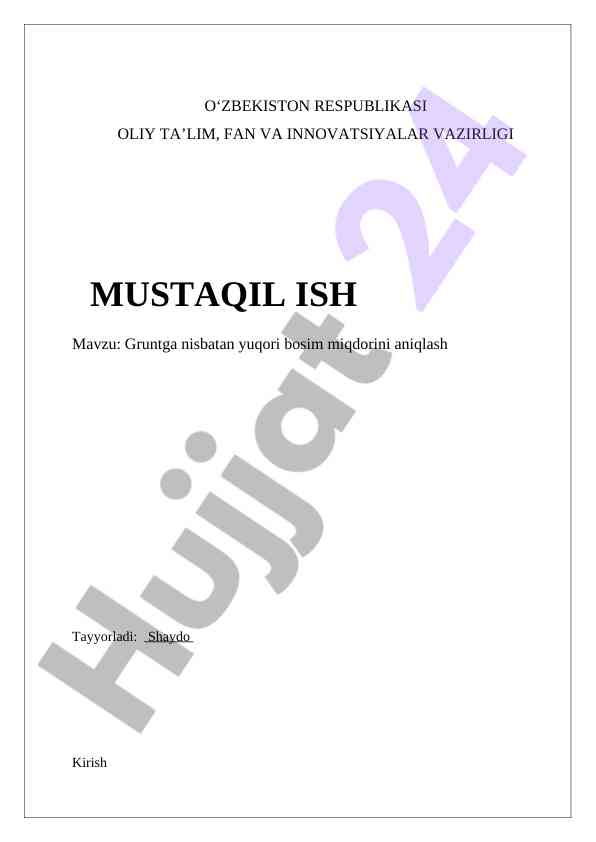 Gruntga nisbatan yuqori bosim miqdorini aniqlash