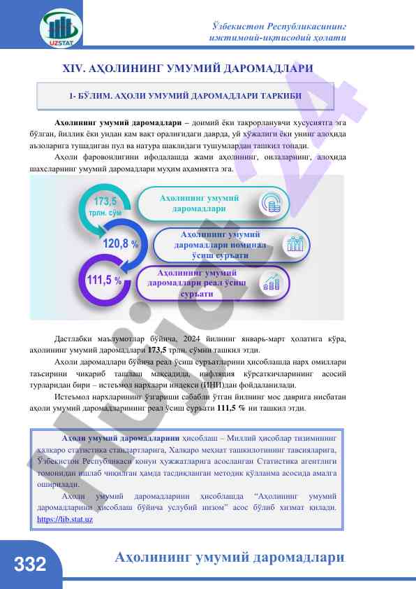 Aholini umumiy daromadlari va iqtisodiy holati