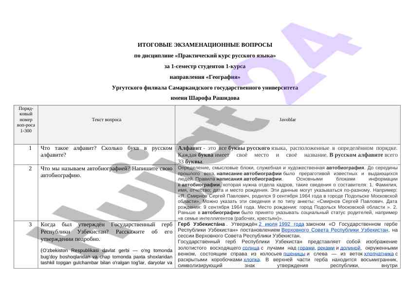Itogовые экзаменационные вопросы по русскому языку