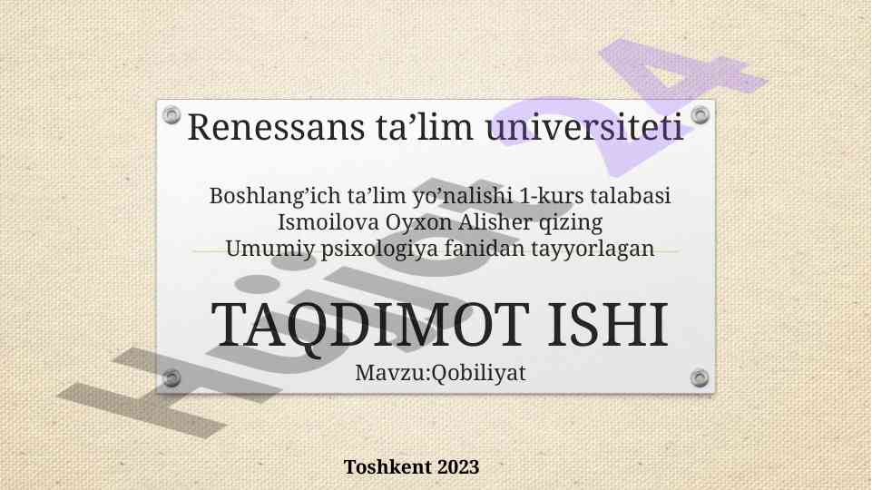 Qobiliyat haqida taqdimot ishining asosiy asoslari