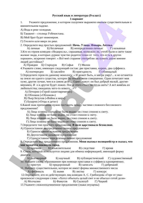 Test po russkomu yazyku i literture dlya 9 klassa