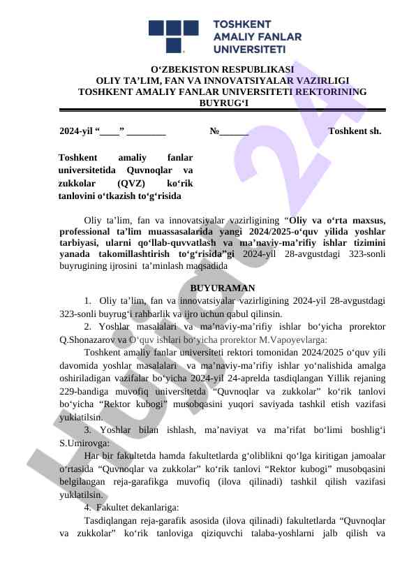 Yoshlar tarbiyasi uchin yangi o‘quv yili rejalari