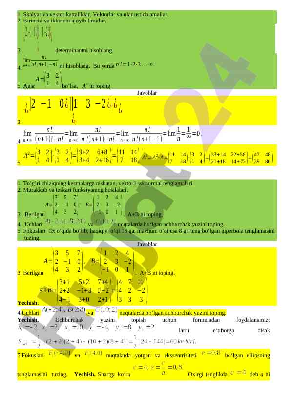 Matematika tezliklari va ularning hisoblash usullari