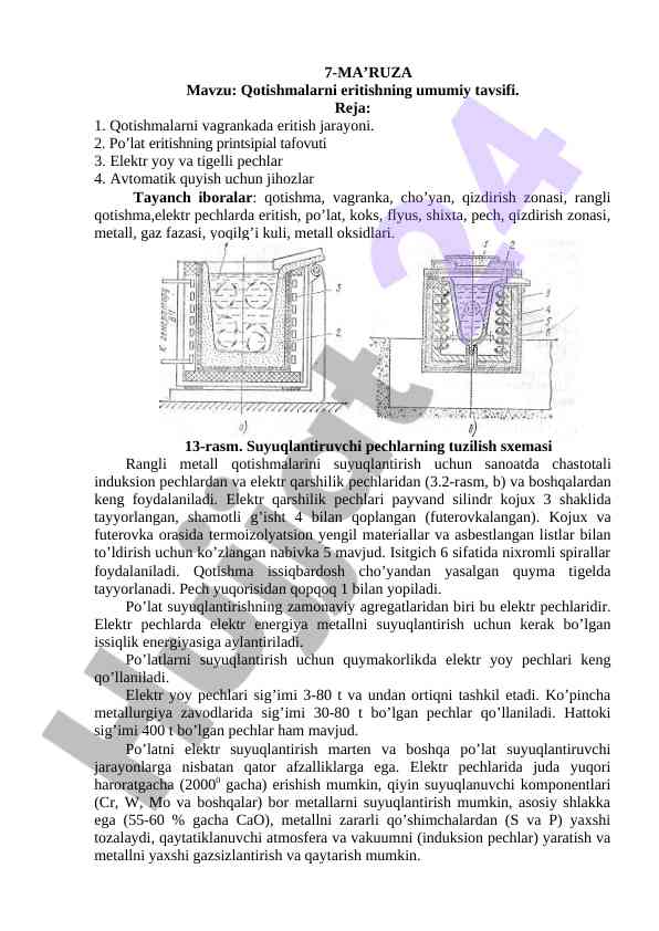 Qotishmalarni eritish jarayonining tavsifi