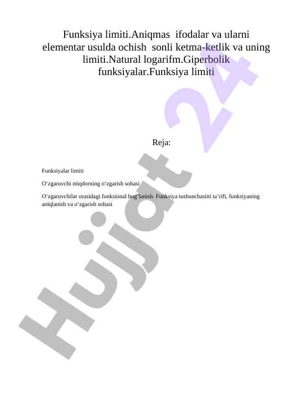 Funksiya limiti va natural logarifm tushunchalari
