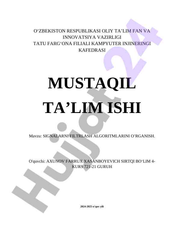 Signalarni Filtrlash Algoritmlarini O'rgatish